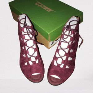 Earth Aurora Burgundy Suede Lace Up Heeled Sandals